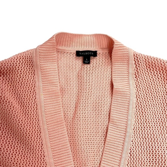 TALBOTS Mesh Open Front Cardigan in Pink - Picture 4 of 8